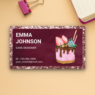 Cartão De Visita Bolo de Aniversário de Morango Personalizado Padar