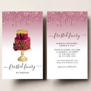 Cartão De Visita Bolo de Casamento Brilho Gotejamento Burgundy Pada