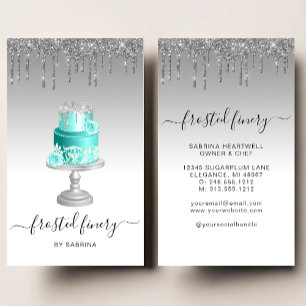 Cartão De Visita Bolo de Casamento Brilho Gotejamento Prata Turques