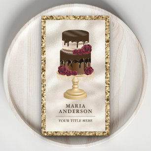 Cartão De Visita Bolo De Chocolate Com Purpurina Dourada Floral Pad