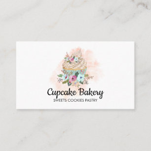 Cartão De Visita Bolo De Cupcake Confeiteiro De Pastel Aquarela