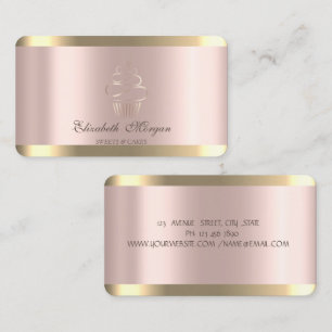 Cartão De Visita Bolo de Cupcake Elegante com Listras de Ouro