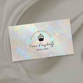 Cartão De Visita Bolo de Cupcake Holográfico Opala Branca de Chef d