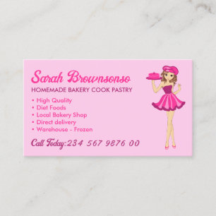 Cartão De Visita Bolo De Desenho Animado Senhora Roxo Rosa Padaria