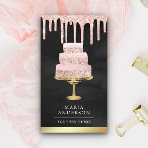 Cartão De Visita Bolo de Glitter Rosa Dourado Chef de Padaria