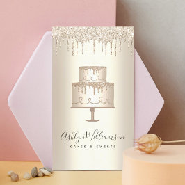 Cartão De Visita Bolo de padaria, glitter Dourado destila pastelari