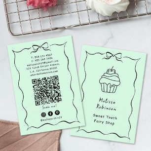 Cartão De Visita Bolo de Padaria Verde Menta Pastel, Coquette & Cód