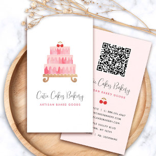 Cartão De Visita Bolo de Rosa Desmaiado Código QR Padaria Chef Mini