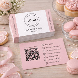 Cartão De Visita Bolo Personalizado Logotipo QR Code Rosa Bege
