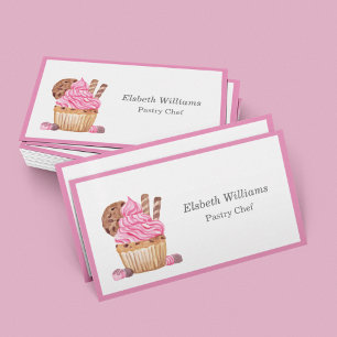 Cartão De Visita Bolo Pink Watercolor Com Chocolate Minimalista