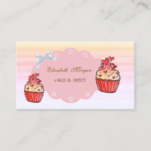 Cartão De Visita Bonita Moderna, Ombre, Padaria de Cupcakes Coraçõe