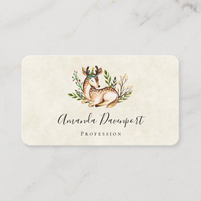 Cartão De Visita Bonito Aquarela com veado para baixo (Frente)