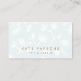 Cartão De Visita Bonito Azul Sutil Padrão Floral Beleza Spa