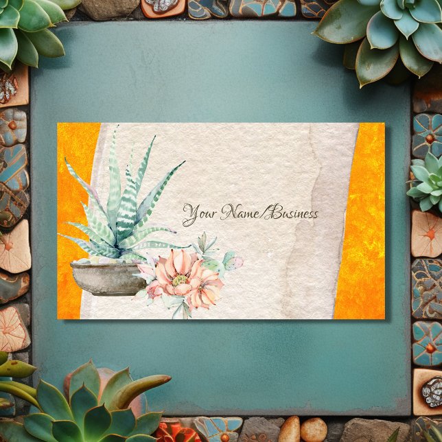 Cartão De Visita Bonito Cactus e Flor Sudoeste Suculto (Front - Pretty Cactus and Flower Southwest Succulent Business Card)