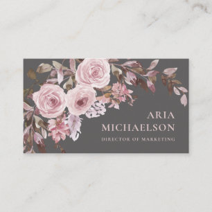 Cartão De Visita Bonito cora o buquê floral no cinza elegante