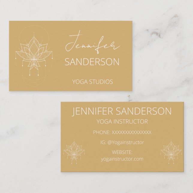 Cartão De Visita Bonito mostarda amarela Boho Floral Lotus Yoga (Frente/Verso)