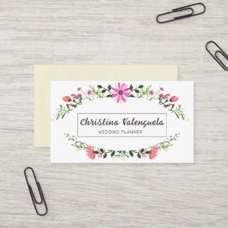Cartão De Visita Bonito Planeador de Casamentos Femininos Florais