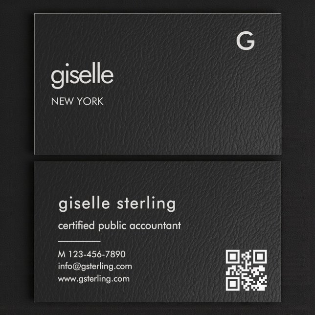 Cartão De Visita Bookkeeper Accountant CPA Faux Leather QR Code  (Criador carregado)