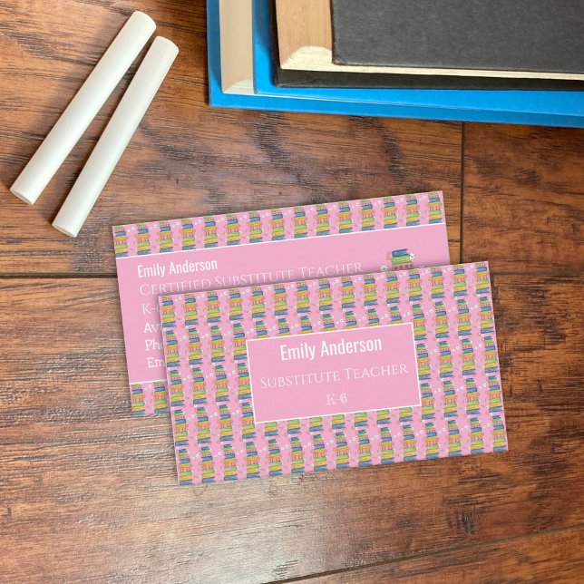 Cartão De Visita Books Pattern Pink Educator Framed Business Card (Books pattern pink educator double-sided business cards .)