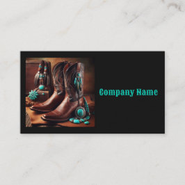 Cartão De Visita Boots do Cowboy e Joias Turquesa (Preto)