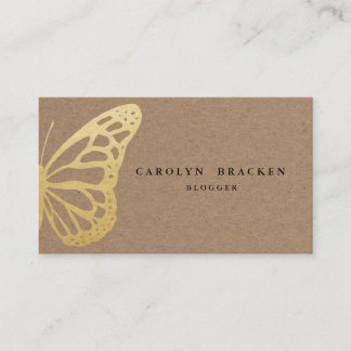 Cartão De Visita Borboleta de Papel Faux Gold Faux Brown Kraft Russ