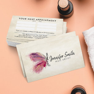 Cartão De Visita Borboleta de Tinta de Aquarela - Artista de Unhas