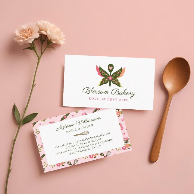 Cartão De Visita Borboleta Diversão Floresta Floral Jardim Floral S (Fun Butterfly Blossom Floral Garden Bakery Spoon Business Card)