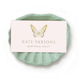 Cartão De Visita Borboleta Dourada Realista Rosa