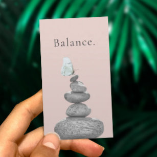 Cartão De Visita Borboleta e Pedras Vida Treinador Bem-estar Yoga S