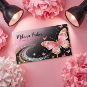 Cartão De Visita Borboleta Elegante em Dourado Rosa
