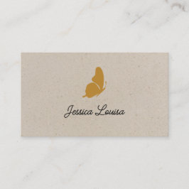 Cartão De Visita Borboleta Elegante Mínima Beige Vintage