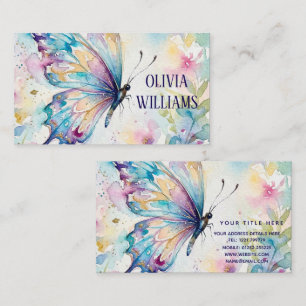 Cartão De Visita Borboleta Floral Colorida em Aquarela