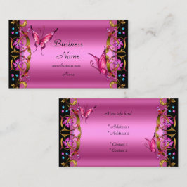 Cartão De Visita Borboleta Preta Rosa Dourada Floral Elegante