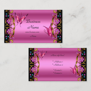 Cartão De Visita Borboleta Preta Rosa Dourada Floral Elegante