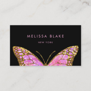 Cartão De Visita borboleta rosa grande em preto