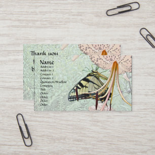 Cartão De Visita Borboleta Tiger Swallowtail no Boné de Turk Lily