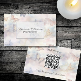 Cartão De Visita Borboletas de Aquarela Dupla com Código QR