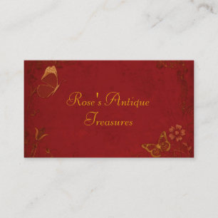 Cartão De Visita Borboletas Elegantes Vermelhas e Douradas