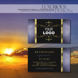 Cartão De Visita Borda Dourada de decoração com brilho preto e azul