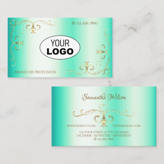 Cartão De Visita Borda Dourada do canto do Ornamentado Luminosa com (Frente/Verso)