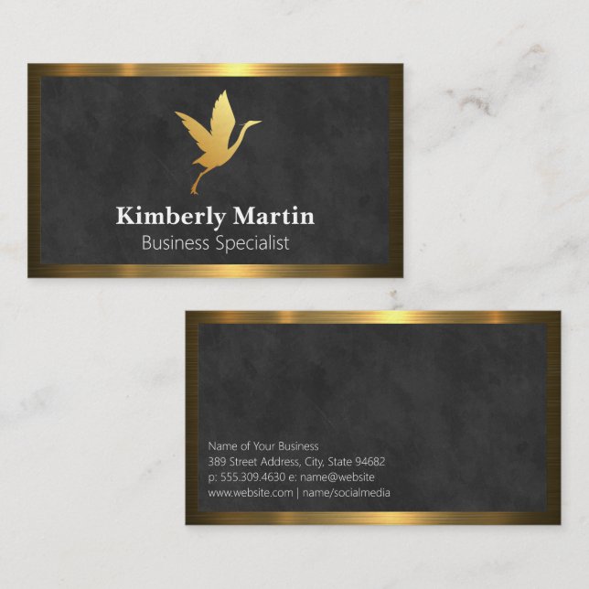 Cartão De Visita Borda Metálica Dourada | Contexto da Textura Negra (Frente/Verso)