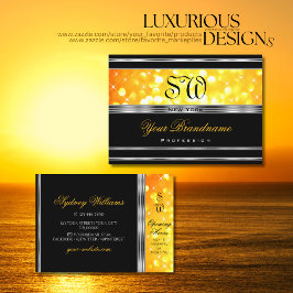 Cartão De Visita Borda prateada do Monograma Laranja Negro Moderno