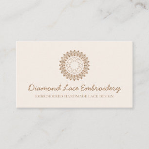 Cartão De Visita Bordado de logotipo de diamante Bege Blush Renda C
