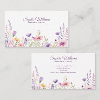 Cartão De Visita Bordadura de Flores Silvestres Bonitas Joias