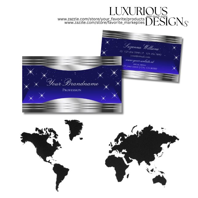 Cartão De Visita Bordas Azuis de Prata do Céu Noturno Falsas (Criador carregado)