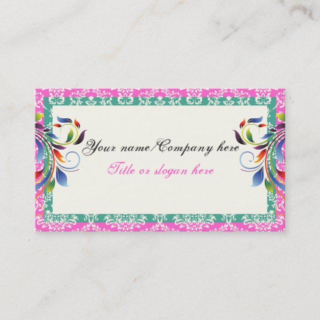 Cartão De Visita Bordas damascos de folha de rolagem do arco-íris (Frente)