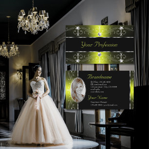 Cartão De Visita Bordas de Ornamentado Amarelo Negro Luxurioso com 