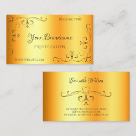 Cartão De Visita Bordas do canto do Ornamentado Shimmery Laranja Lu