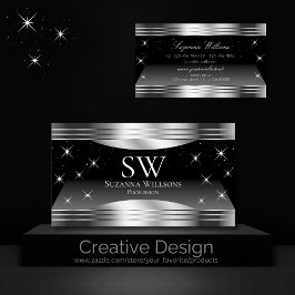 Cartão De Visita Bordas do Shimmer de Prata Preto Inteligente com M