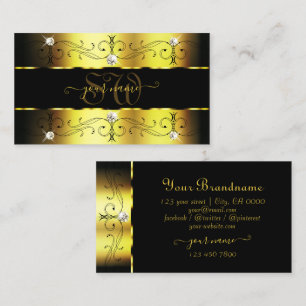 Cartão De Visita Bordas Ornamentadas Luxuosas em Dourado Preto Jóia